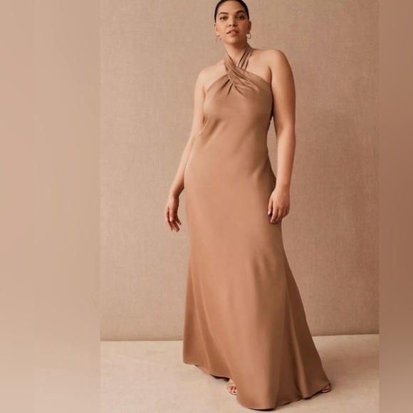 NWOT ANTHROPOLOGY BHLDN Ruby Twist Halter Satin Gown. Size 22 W